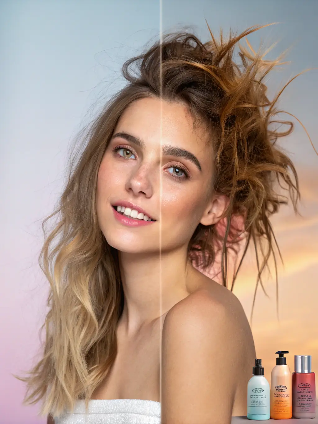 A split image showcasing a before-and-after transformation using a specific makeup technique, highlighting the impact of makeup artistry.