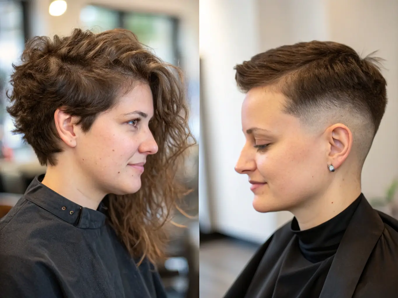 A split image showing before-and-after results of a hair transformation using a new hair styling technique. The focus is on the texture, volume, and overall health of the hair.