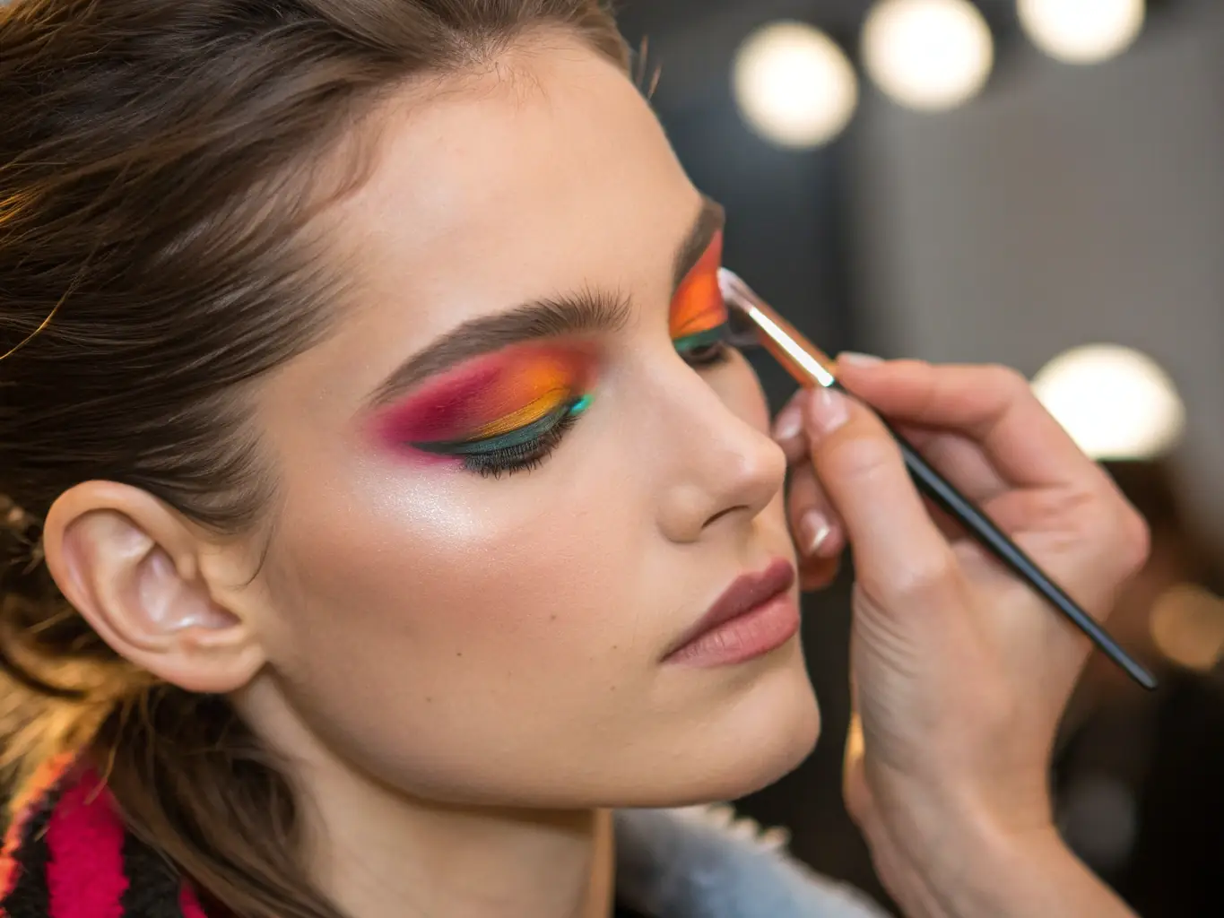 A close-up shot of a woman applying a vibrant eyeshadow, showcasing a current makeup trend. The focus is on the blending technique and the color payoff of the product.